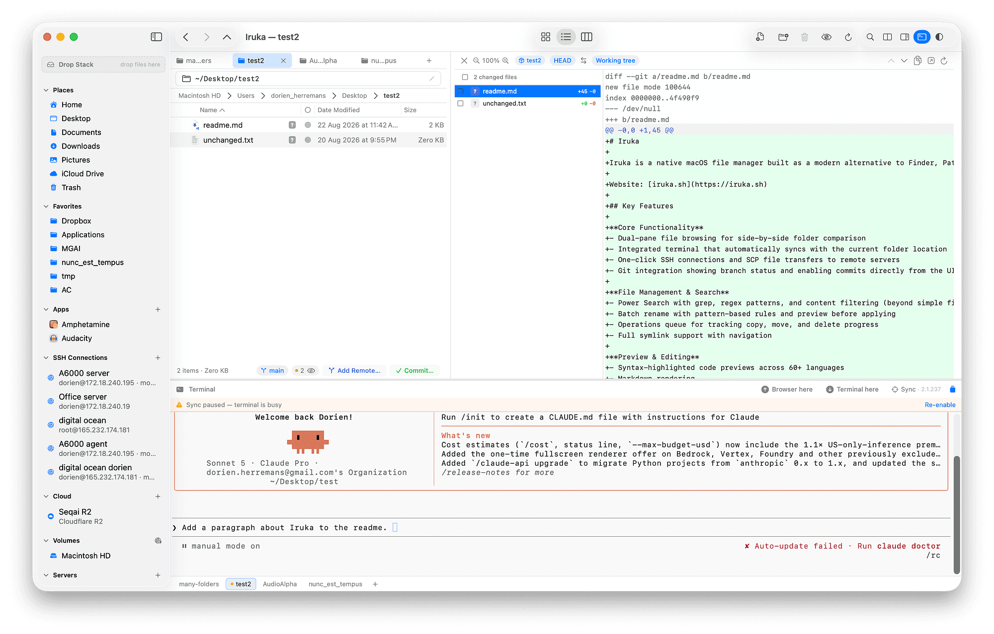 Initial files created by Claude shown before being staged.